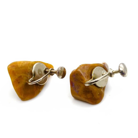 Natural Tumbled Stone Earrings, Vintage Brown on Screw Backs - Picture 4 of 4